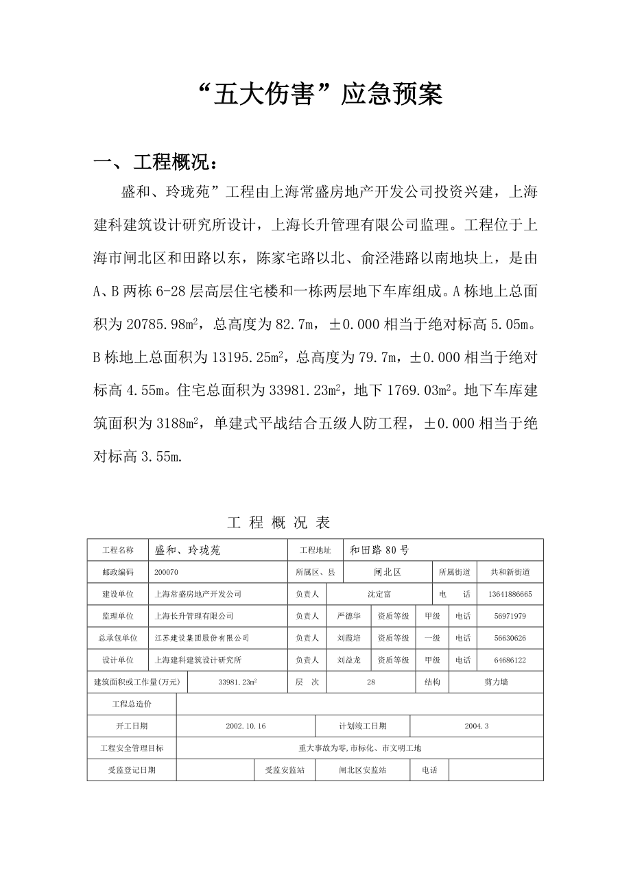 施工安全五大伤害应急预案.doc_第1页