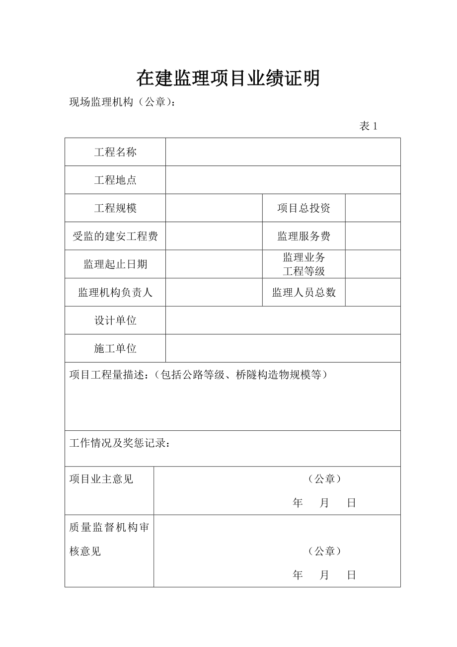 在建监理项目业绩证明.doc_第1页