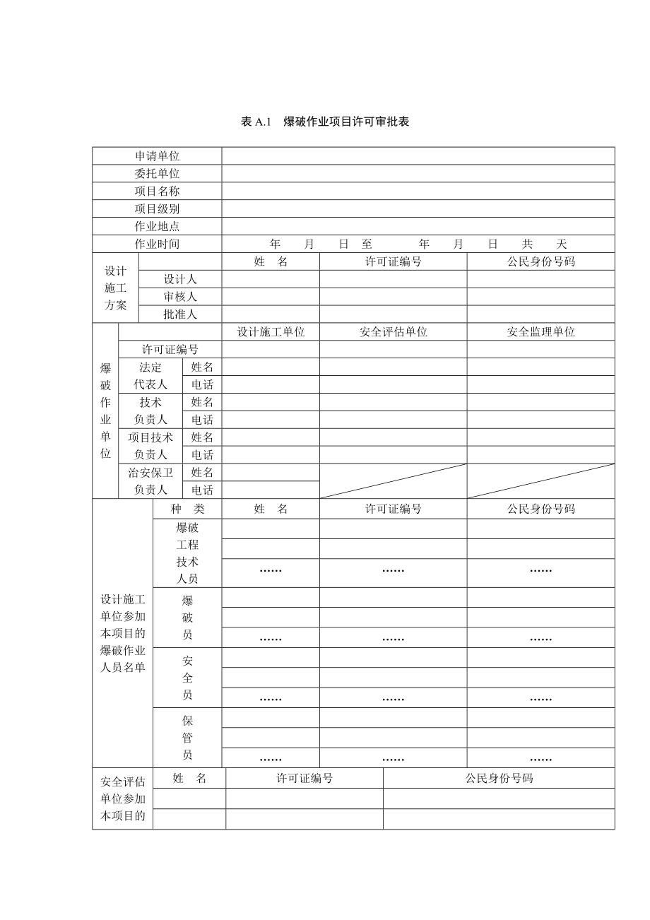 爆破作业项目许可审批表(新样本).doc_第1页