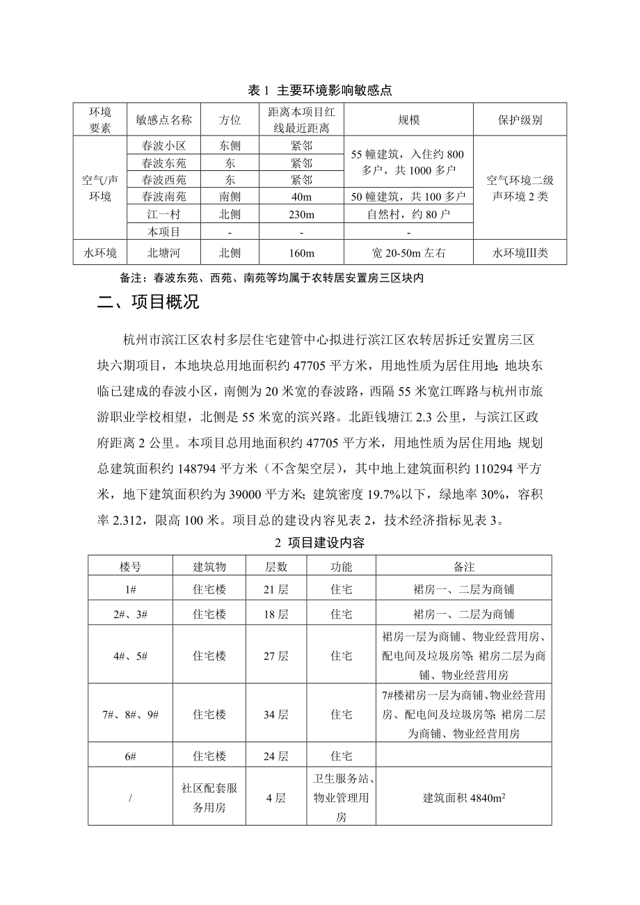 杭州市滨江区农转居拆迁安置房三区块六期项目环境影响报告书.doc_第2页