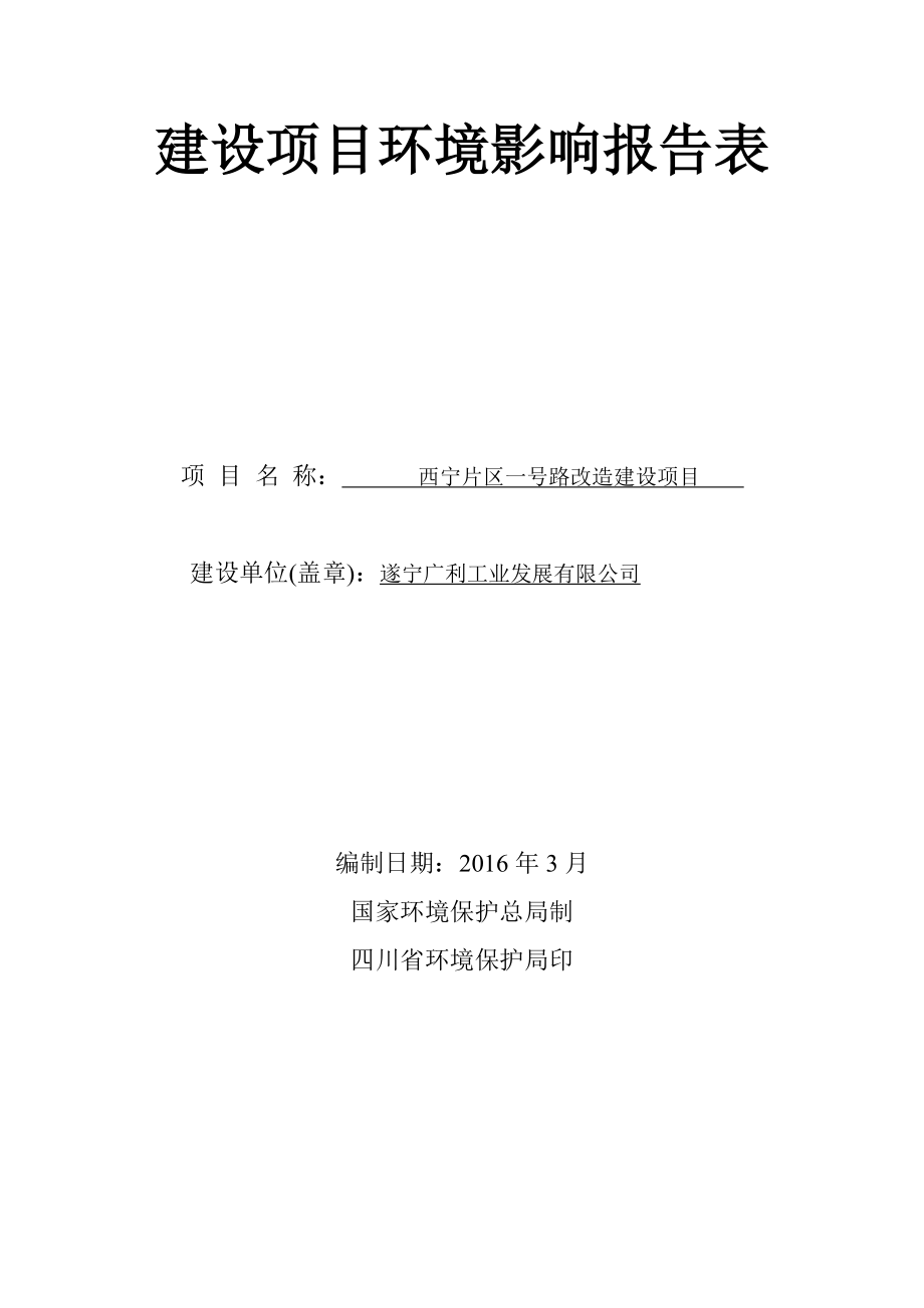 环境影响评价报告公示：西宁片区一号路改造建设环评报告.doc_第1页