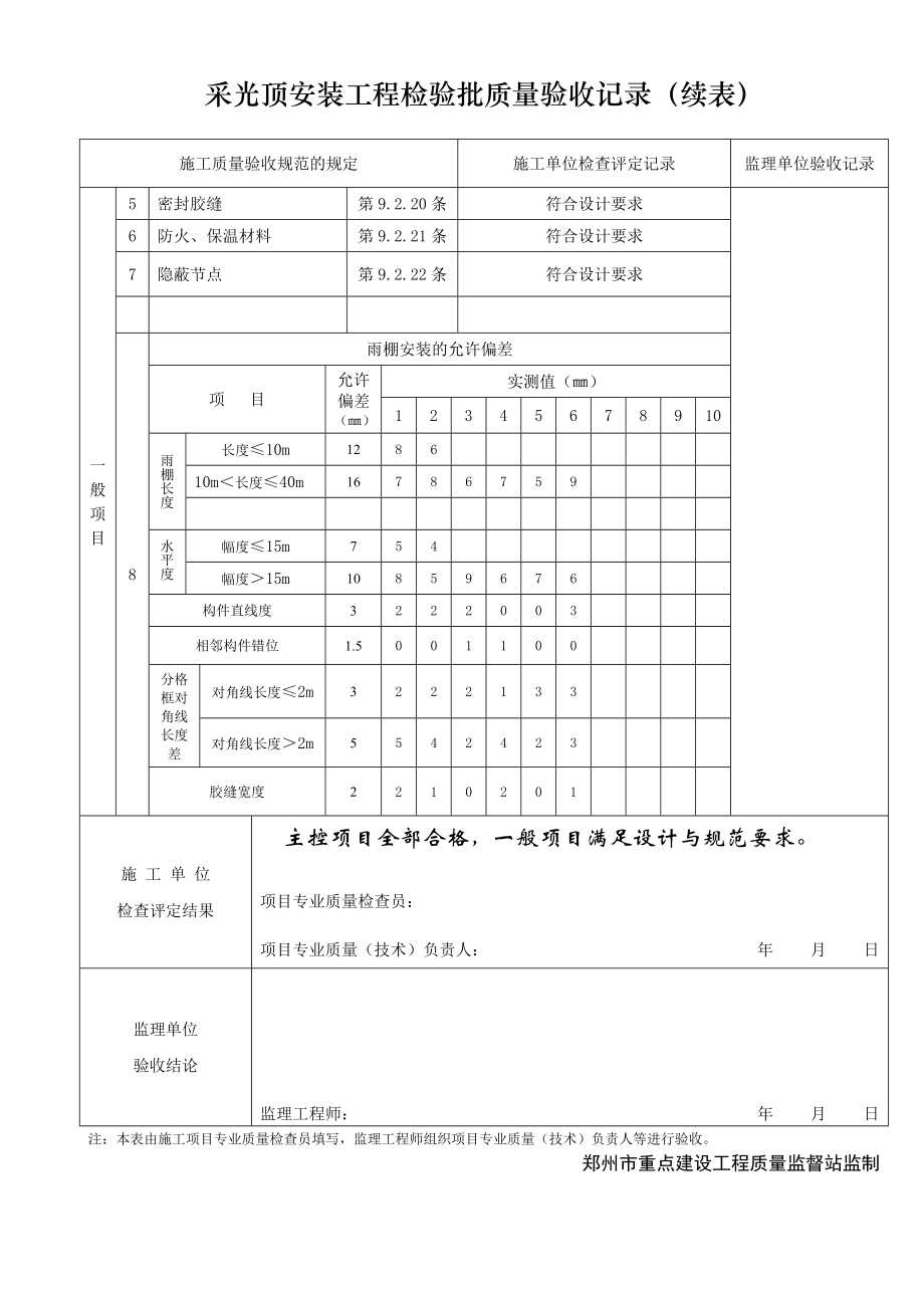 工地施工资料表格雨棚检验批.doc_第2页