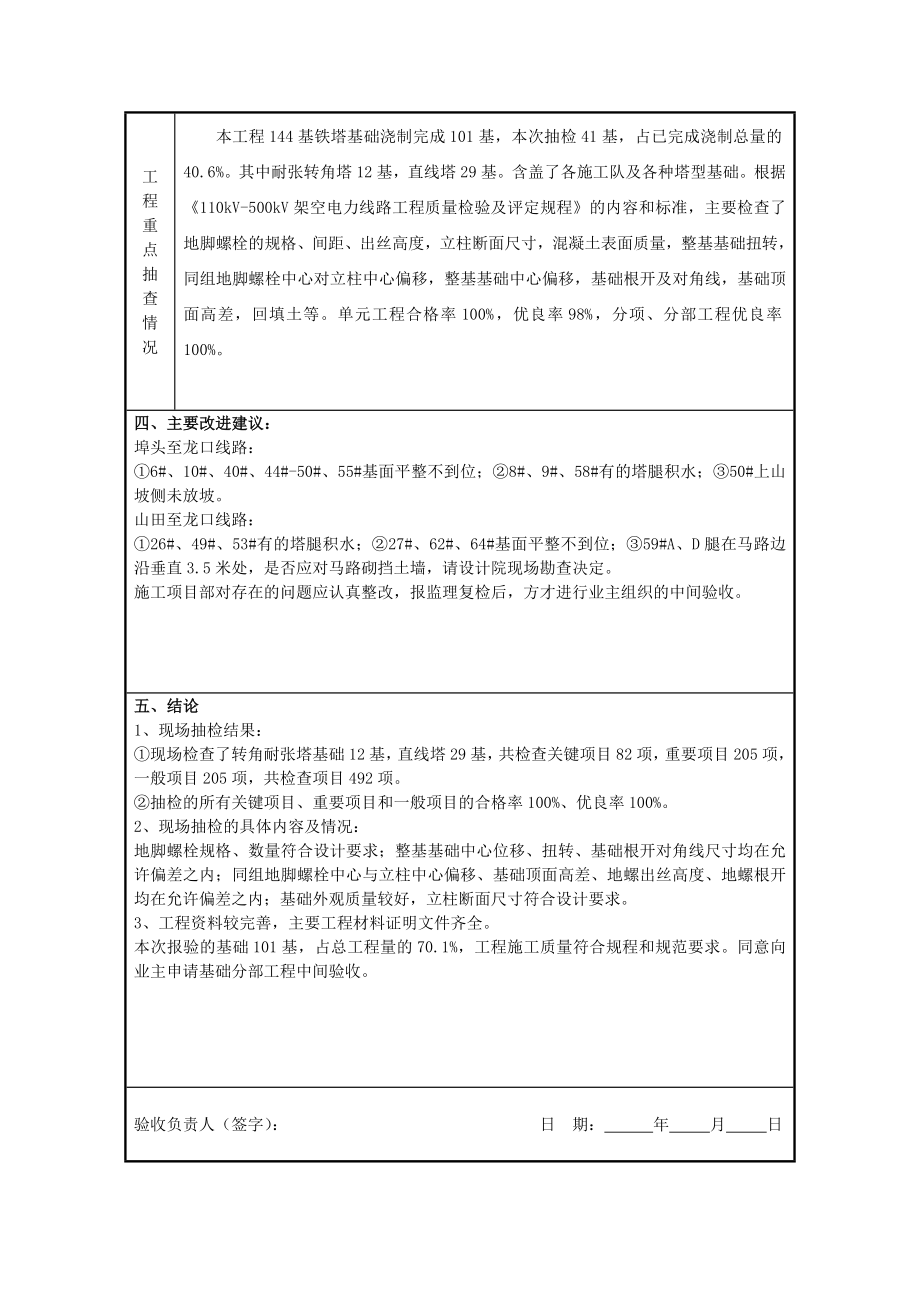 110kV龙口牵引站配套线路工程基础分部工程监理初检报告.doc_第3页