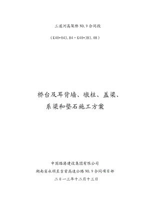 三道河高架桥桥台及耳背墙、墩柱、盖梁系梁和垫石方案.doc