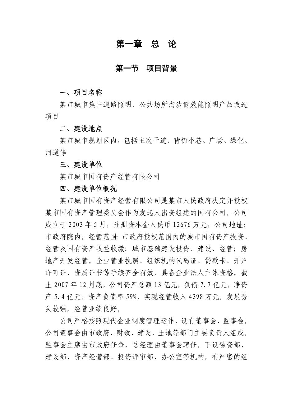 某某城市集中道路照明、公共场所淘汰低效能照明产品改造项目可行性研究报告.doc_第3页