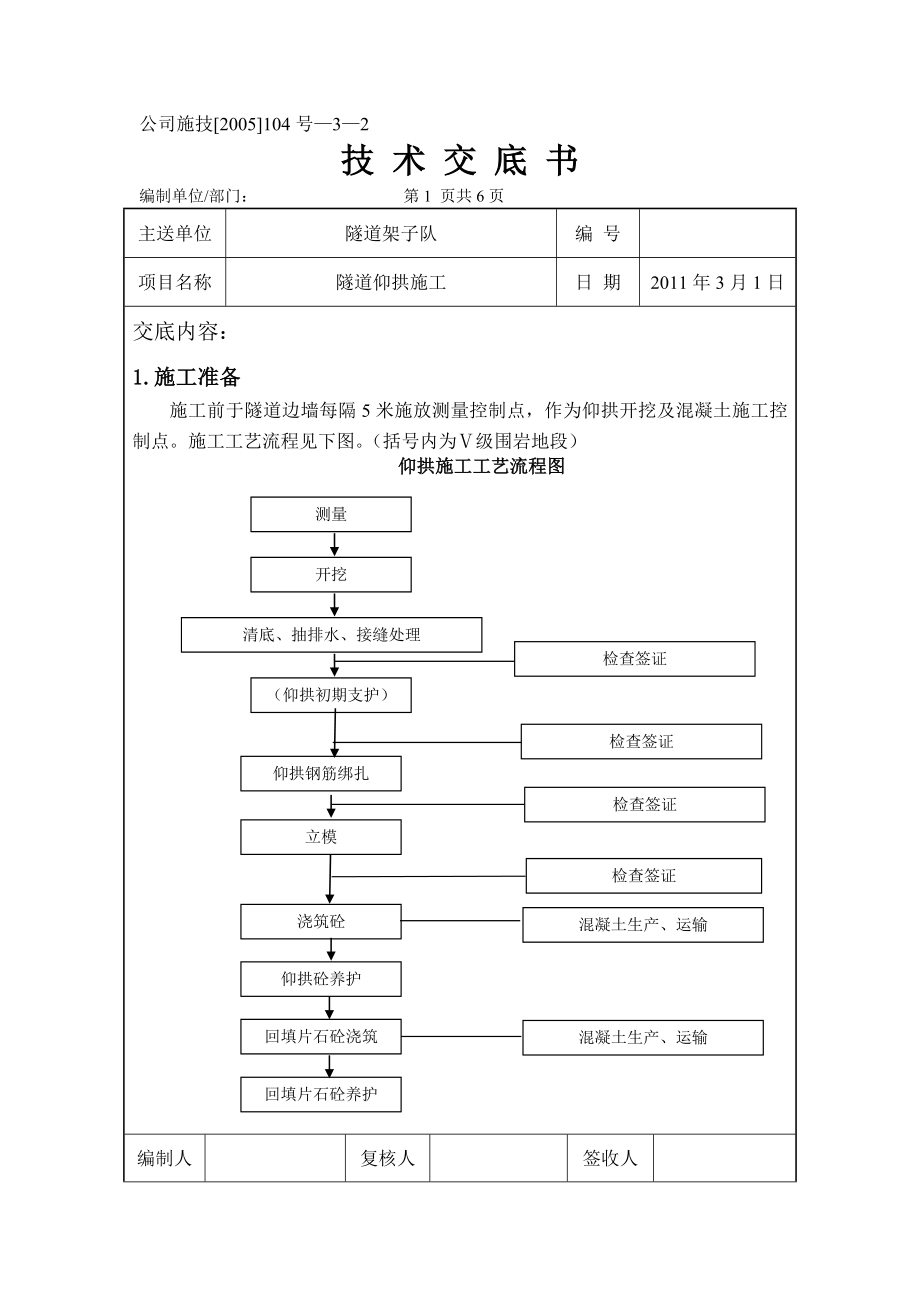 隧道仰拱施工技术交底书.doc_第1页