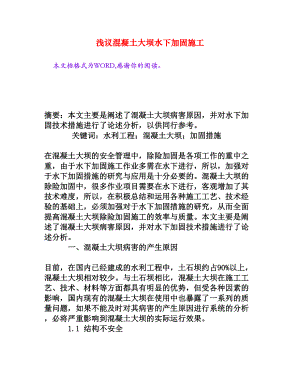 浅议混凝土大坝水下加固施工[权威资料].doc