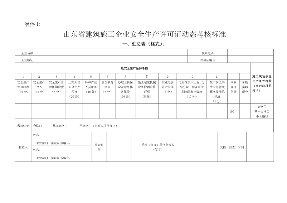 山东省建筑施工企业安全生产许可证动态考核标准.doc_第1页