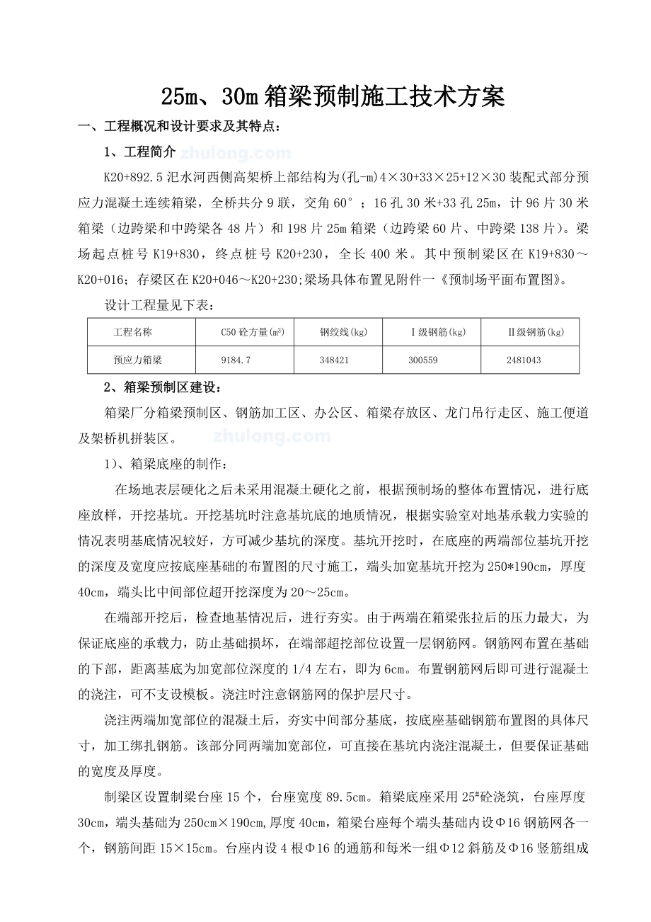 （最新）某高速公路箱梁预制场25m、30m箱梁预制施工方案secret.doc_第1页