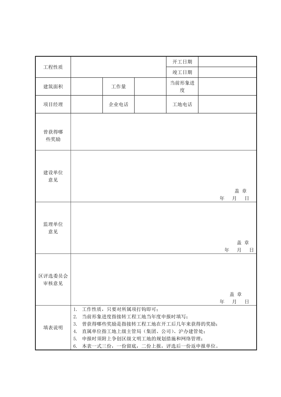 上海市金山区建设工程文明工地申报表.doc_第2页