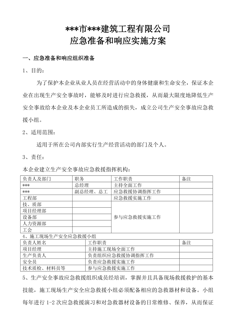 某建筑工程有限公司应急准备和响应实施方案.doc_第1页