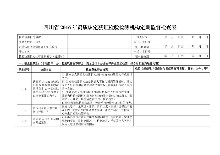 四川省资质认定获证检验检测机构定期监督检查表.doc_第1页