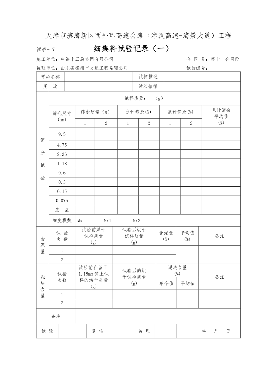 外环高速公路试验记录水泥砂石矿粉粉煤灰.doc_第1页