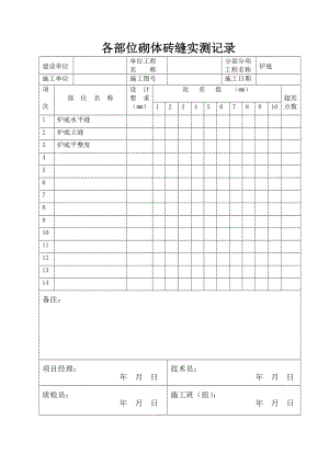 筑炉工程施工检查记录(空白表格).doc