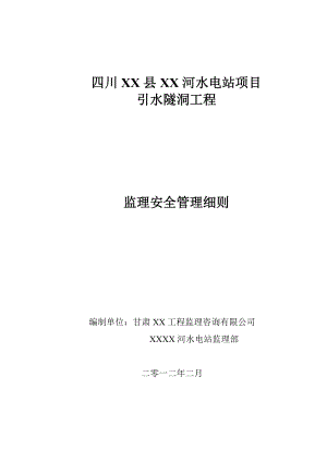 水电站项目引水隧洞工程监理安全管理细则.doc