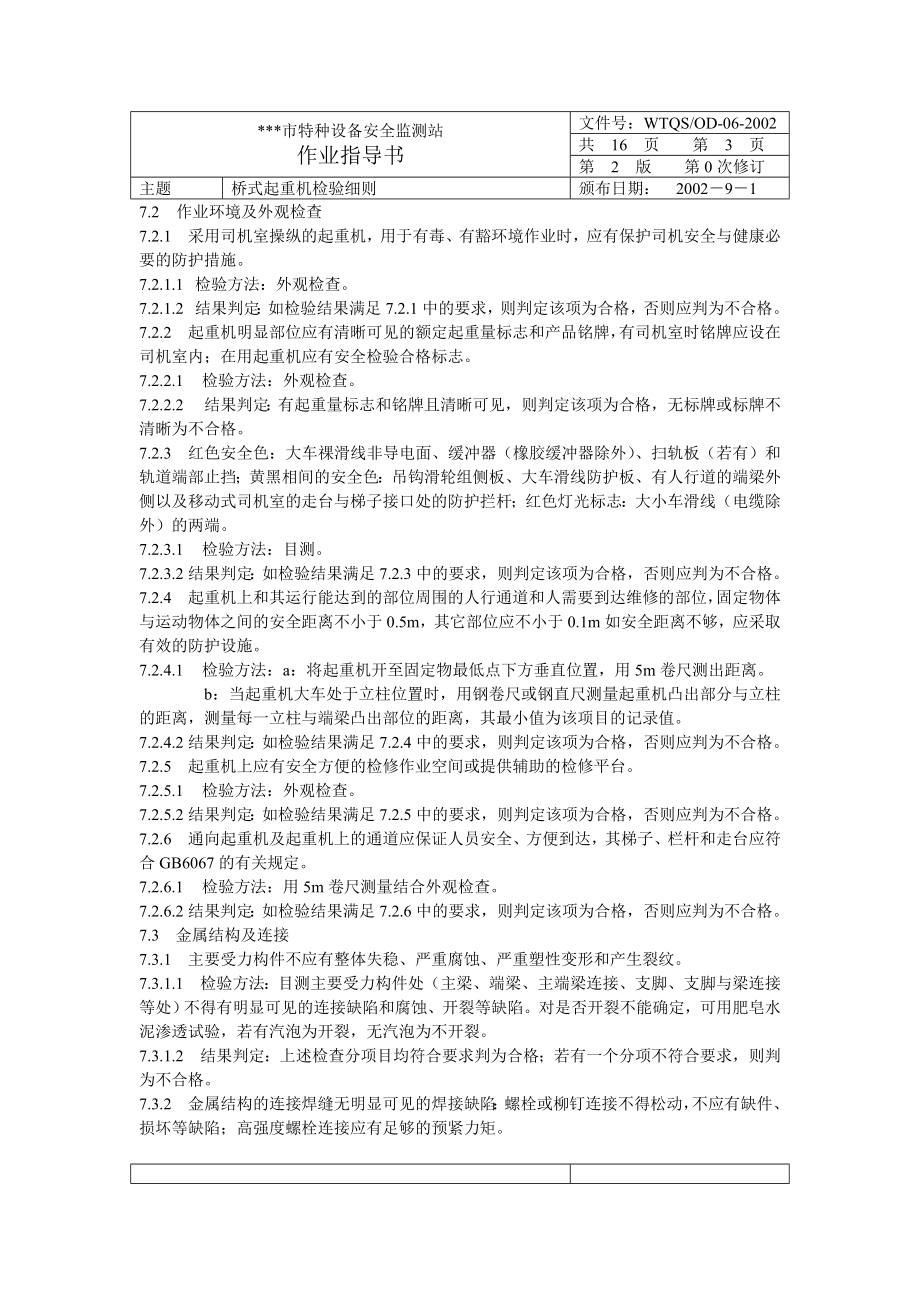 某某市特种设备安全监测站作业指导书—桥式起重机检验细则.doc_第3页