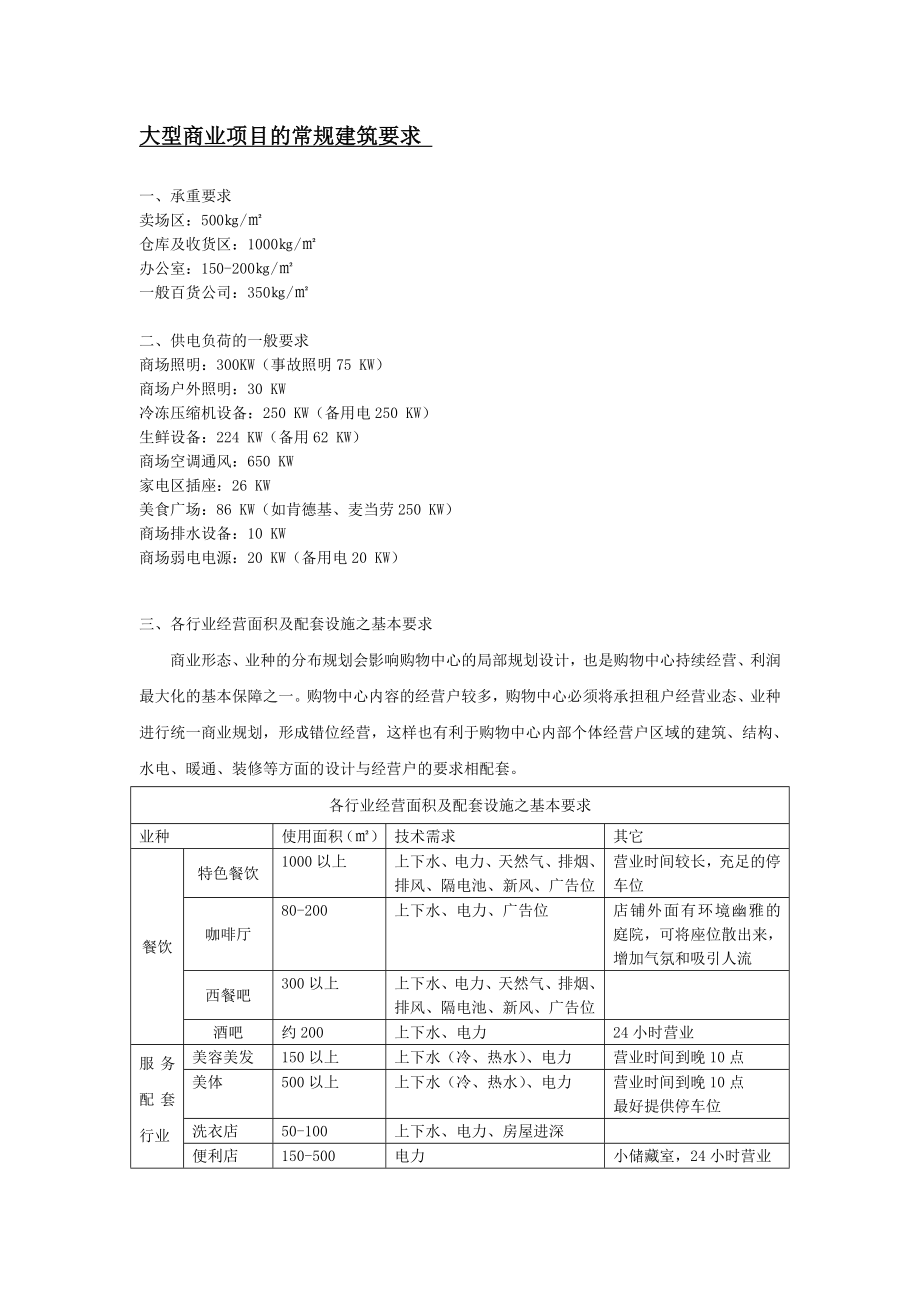 大型商业项目的基本建筑要求.doc_第1页