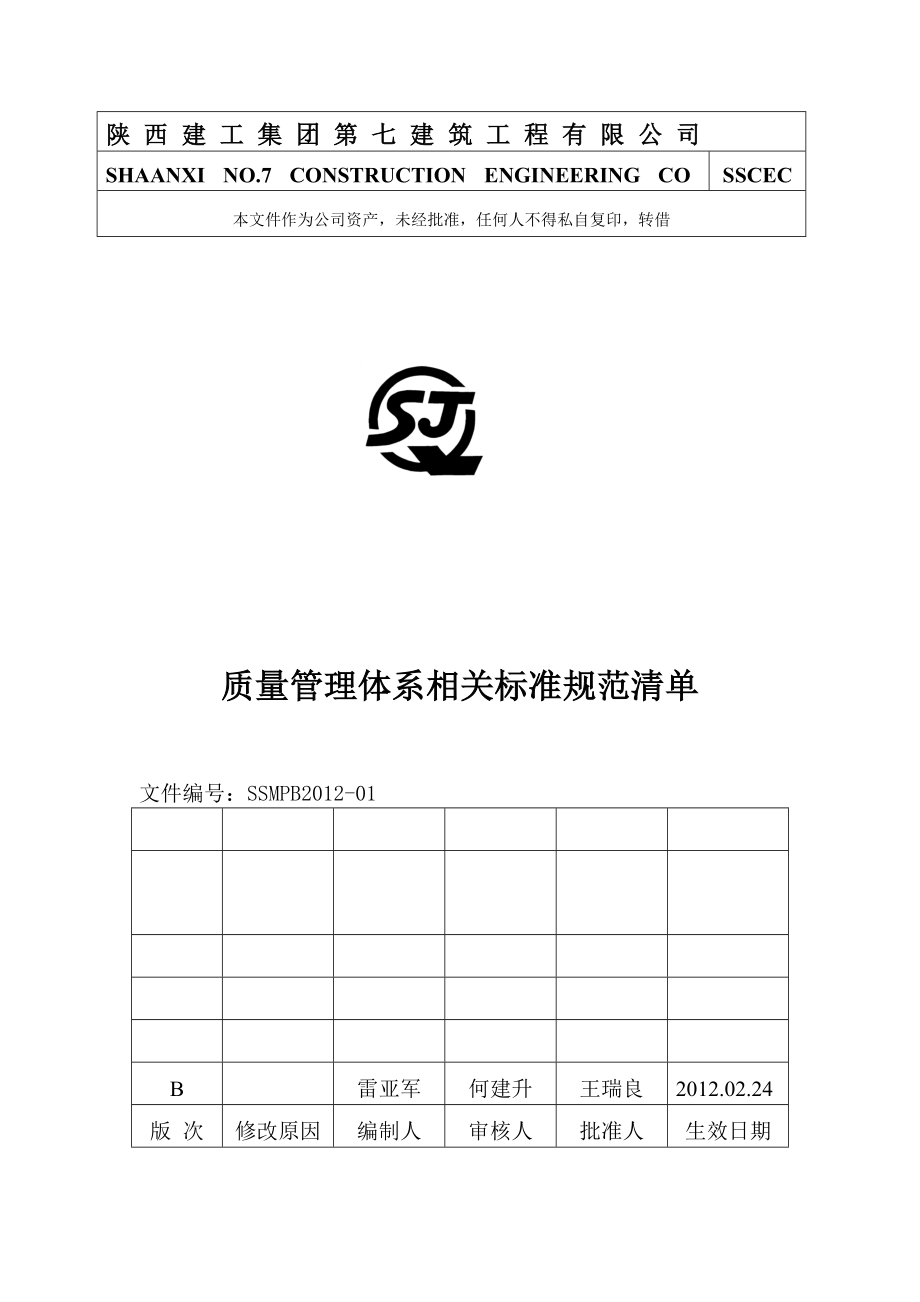 建筑工程公司质量管理体系相关标准清单.doc_第1页