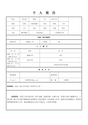 数学教育师范生2014应届生个人简历.doc