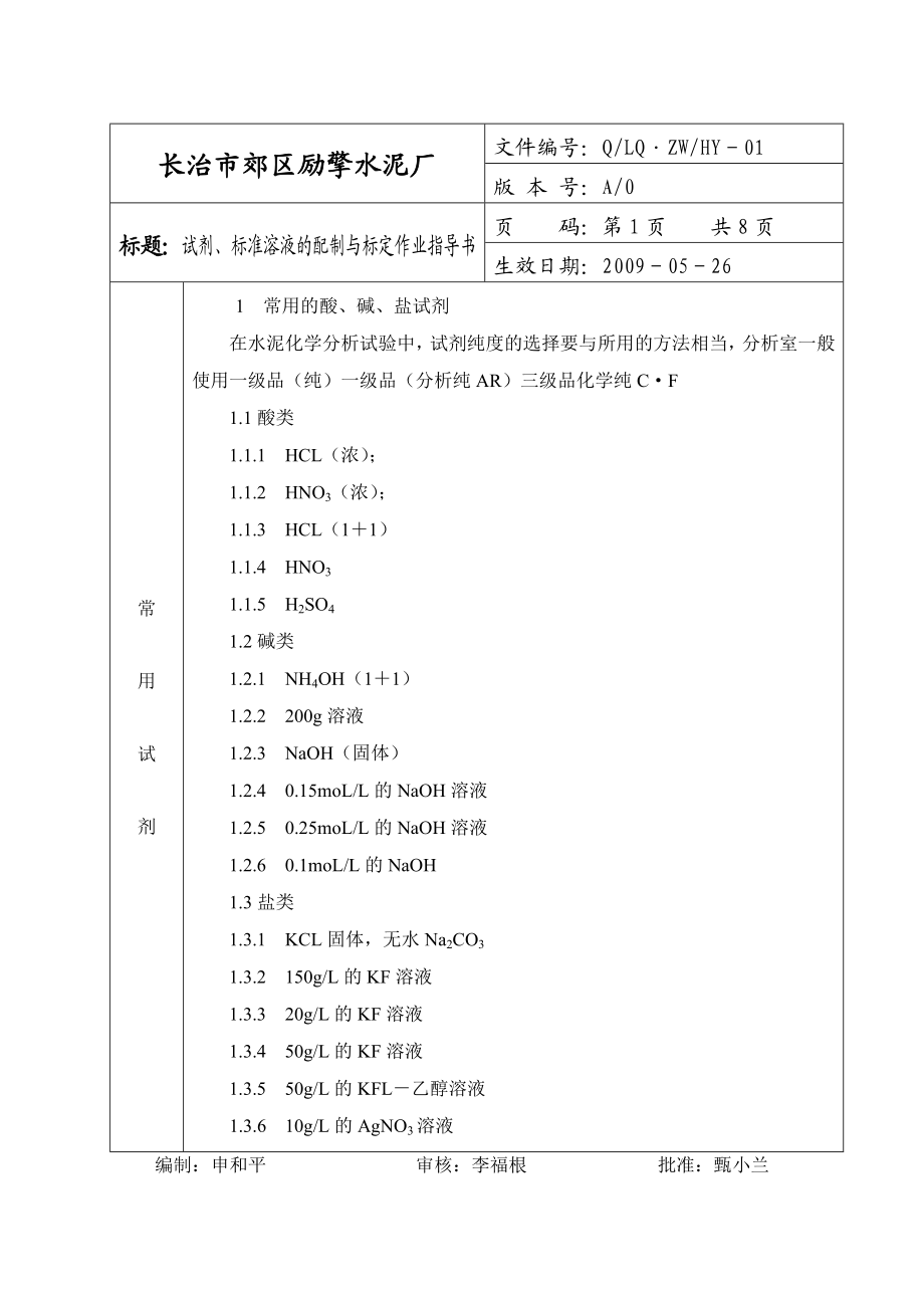 长治市长城水泥厂化验室作业指导书.doc_第1页