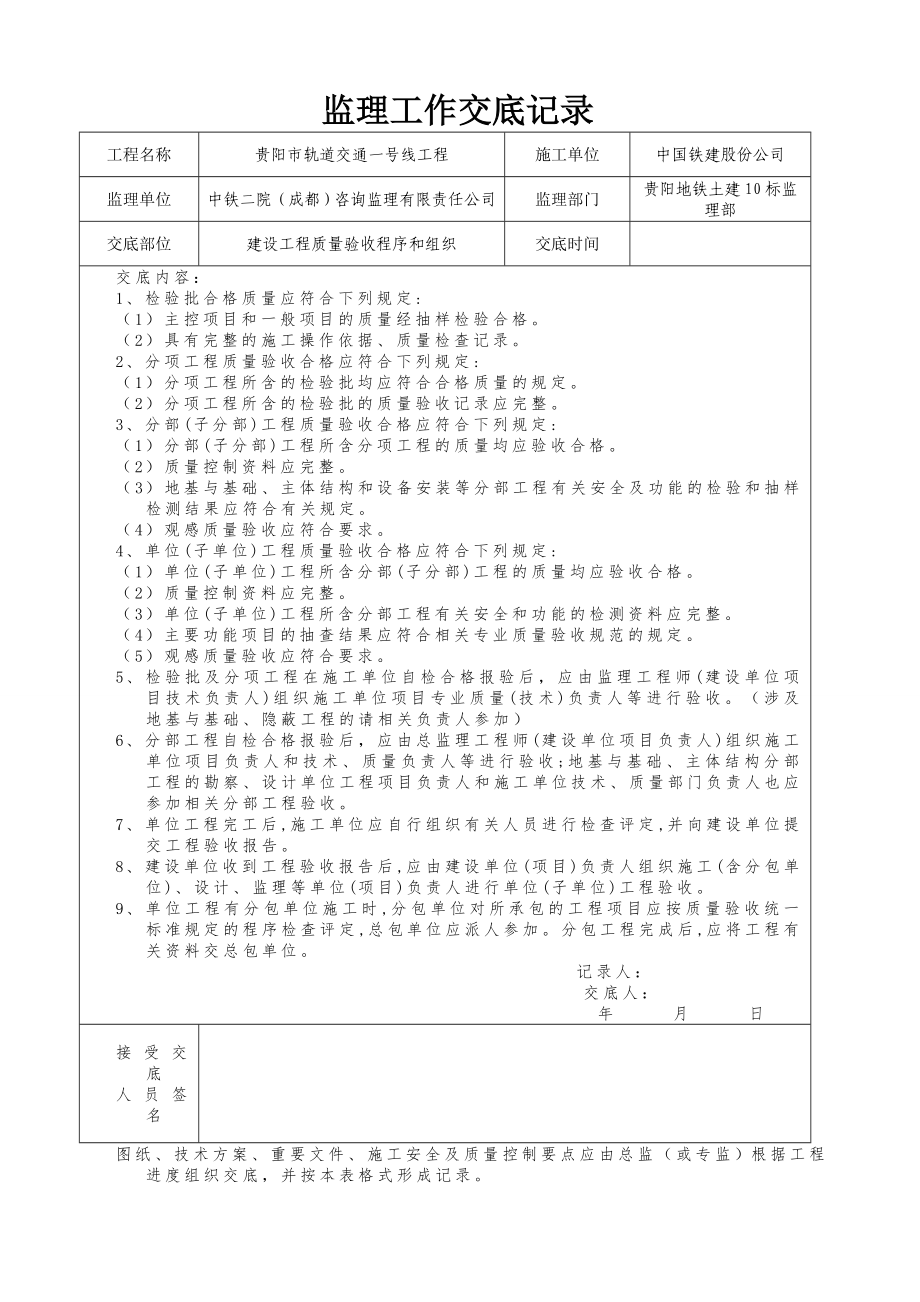 监理交底记录表格建设工程质量验收程序和组织.doc_第1页