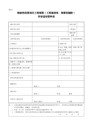 财政性投资项目工程预算(工程量清单、预算控制价) 评审送审资料表.doc