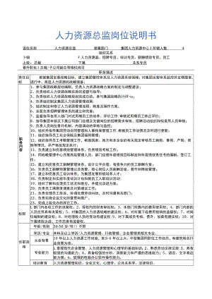 XX装饰安装公司人力资源总监岗位说明书.docx