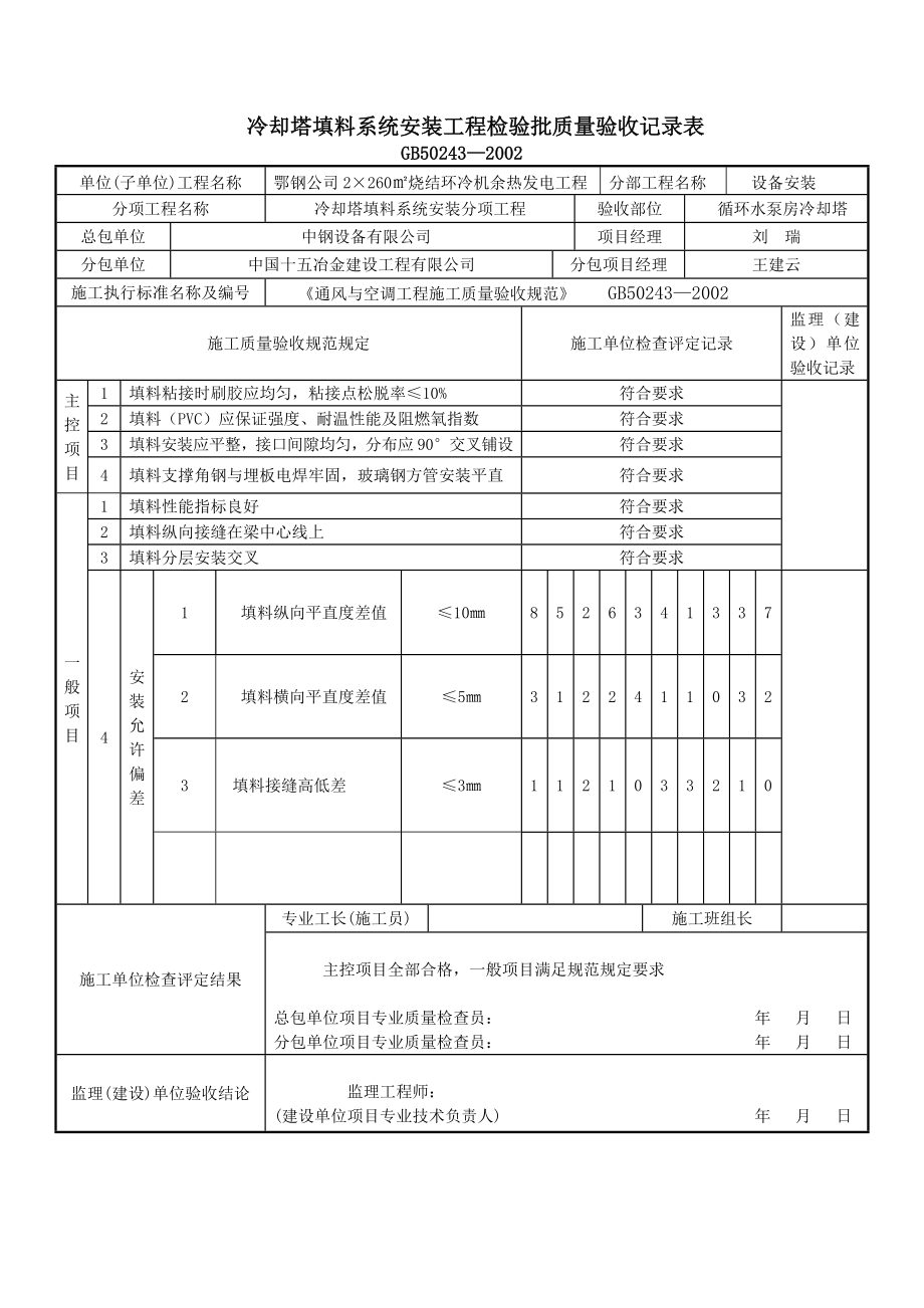 冷却塔面板及横梁安装工程检验批质量验收记录表.doc_第2页