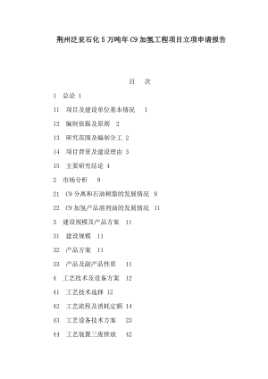 荆州泛亚石化5万吨C9加氢工程项目立项申请报告（可编辑） .doc