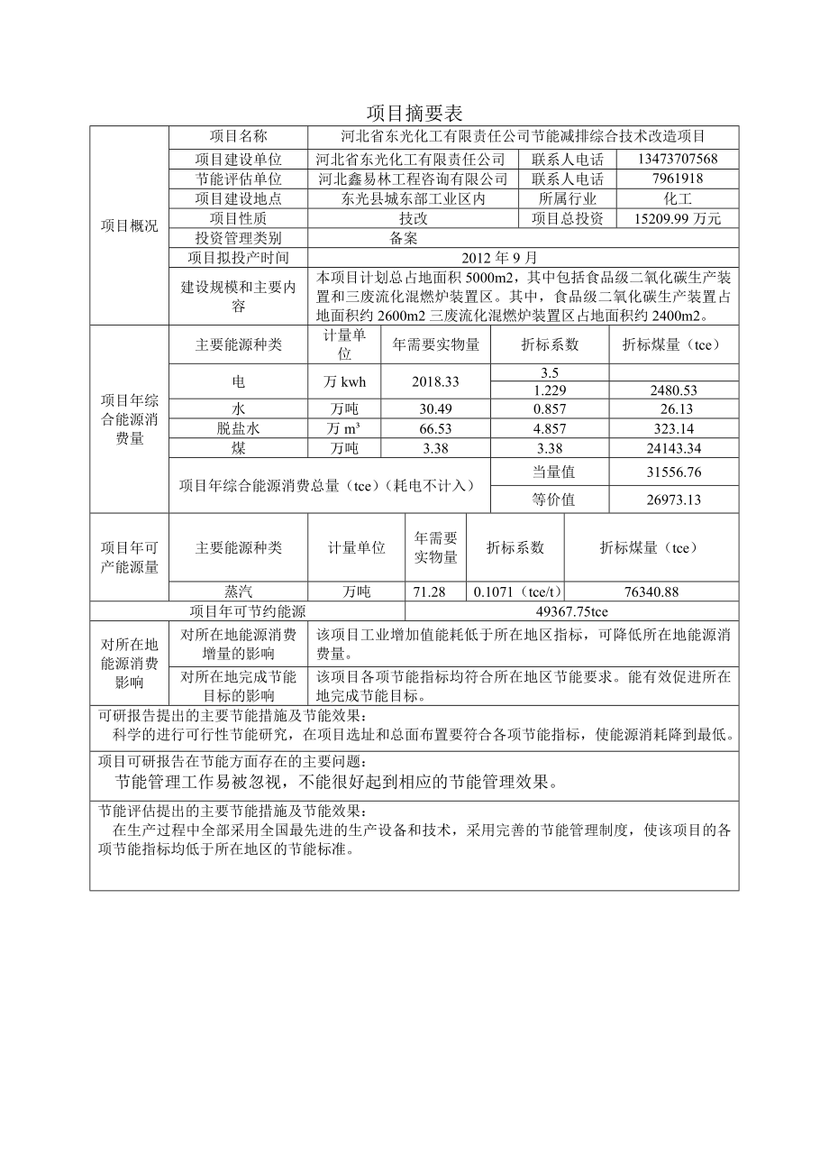 河北省东光化工有限责任公司节能减排综合技术改造项目节能评估报告书.doc_第3页