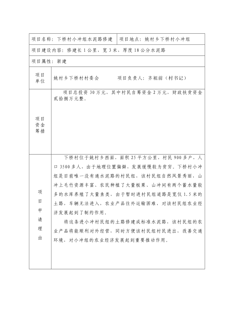 下桥村扶贫资金项目水泥路修建申报书.doc_第2页