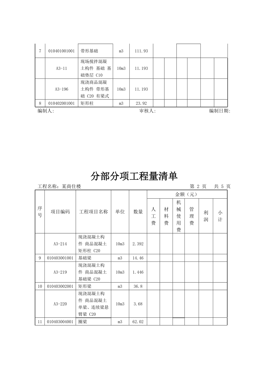 某商住楼工程量清单.doc_第2页