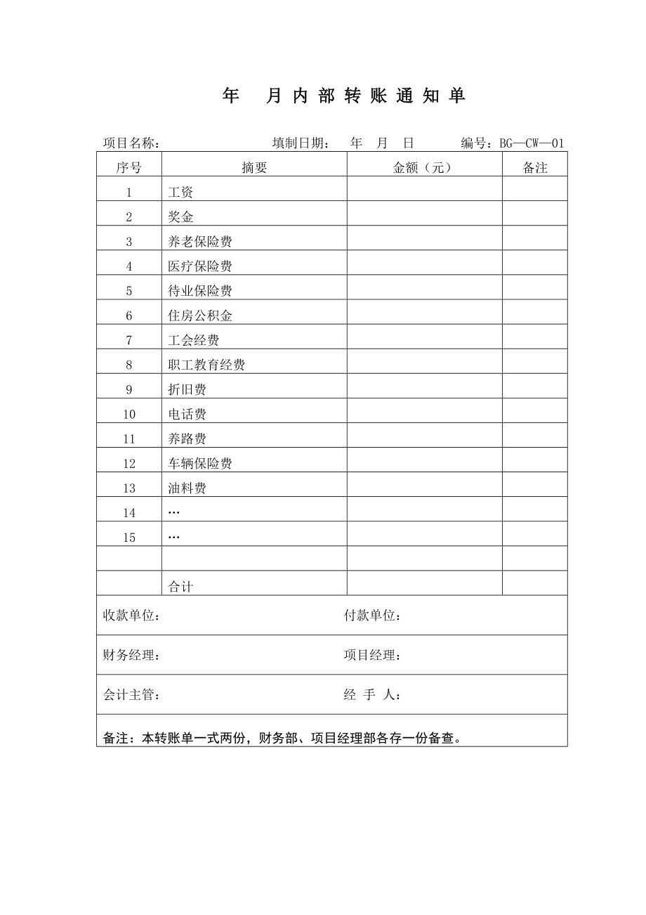 项目工程表格(分包工程付款单、内部转帐通知单、物资采购付款单、支出预算申请表).doc_第1页