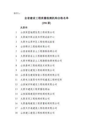 1、全省建设工程质量检测机构合格名单山西省住房和城乡建设厅.doc