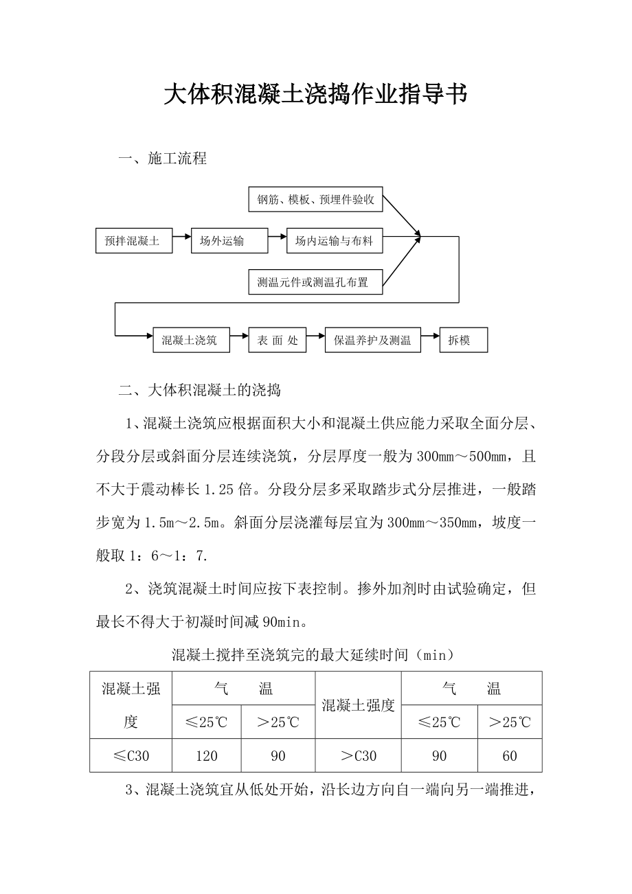 大体积混凝土浇捣作业指导书.doc_第1页