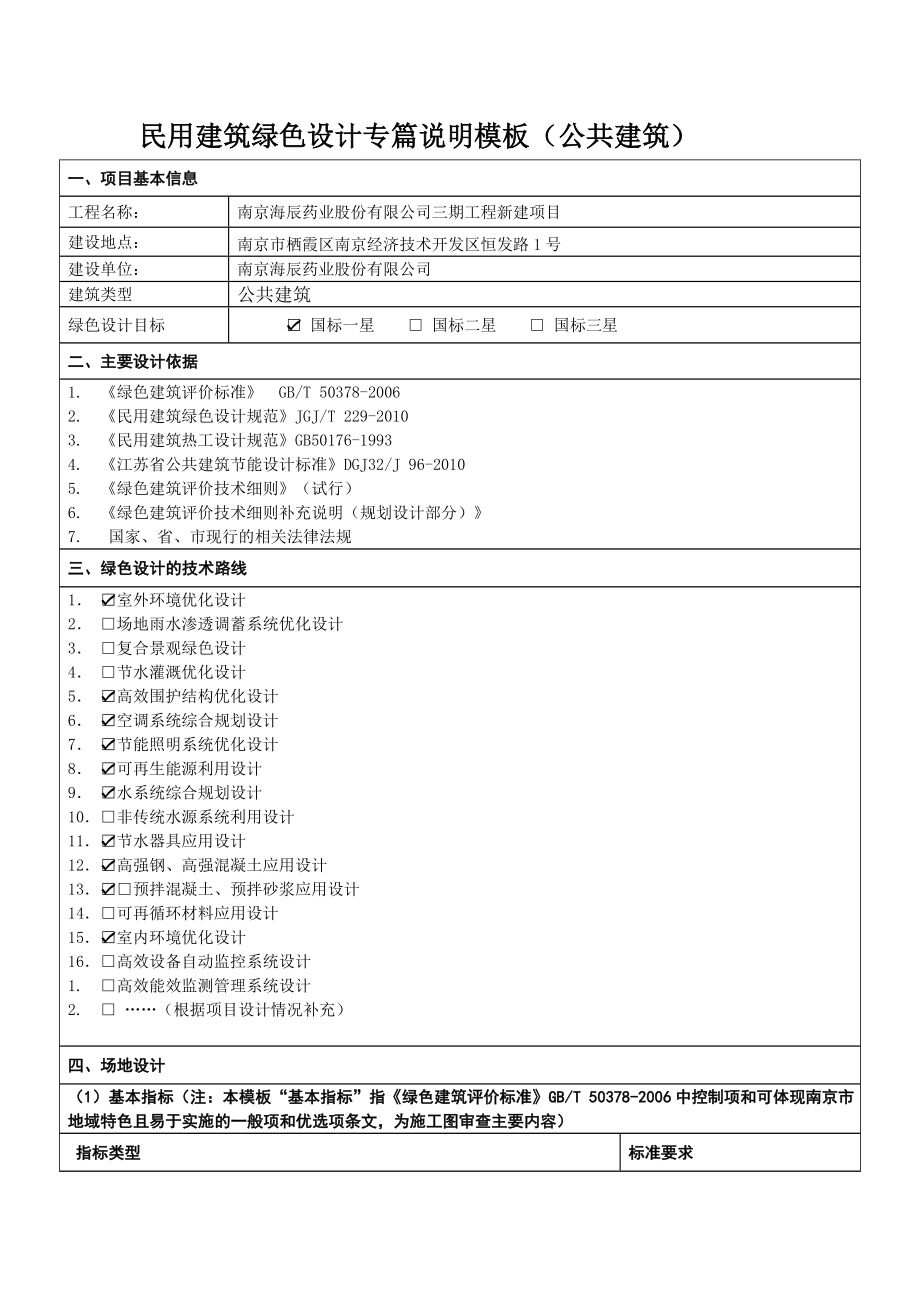 民用建筑绿色设计专篇说明模板(公共建筑).doc_第1页