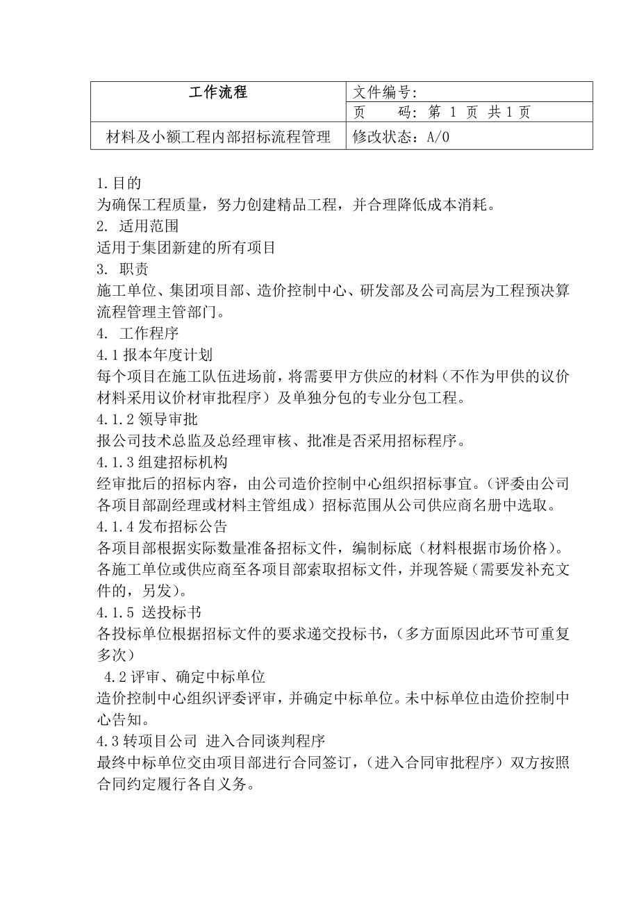 某房地产公司造价中心材料及小额招标流程管理.doc_第1页