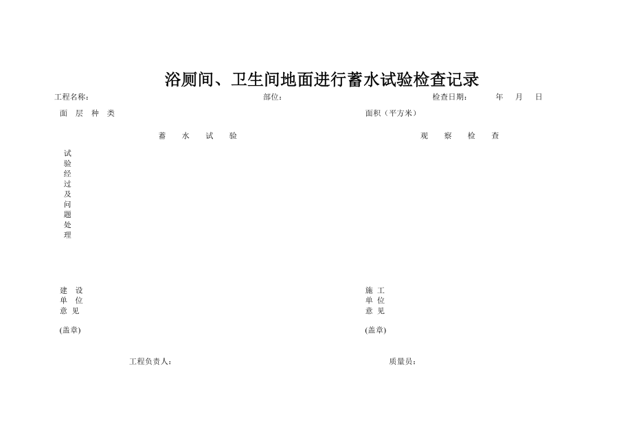 浴厕间、卫生间地面进行蓄水试验检查记录.doc_第1页