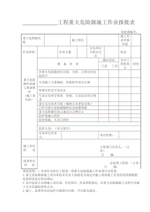 工程重大危险源施工作业报批表.doc