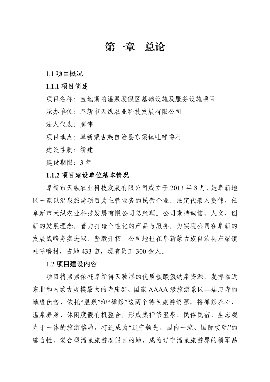 宝地斯帕温泉度假区基础设施及服务设施项目可行性研究报告.doc_第1页