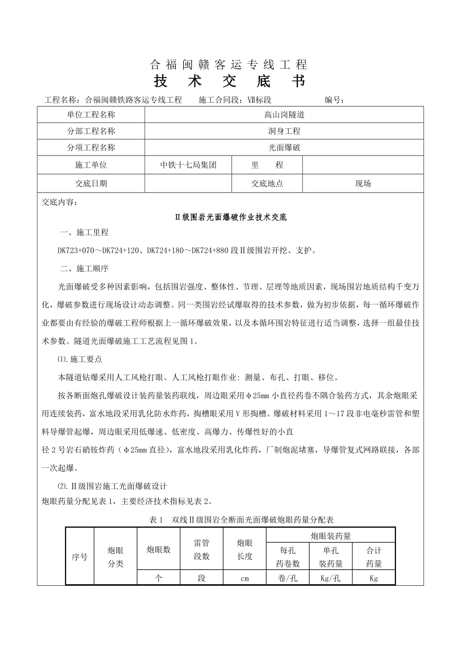 Ⅱa围岩光面爆破技术交底书.doc_第1页