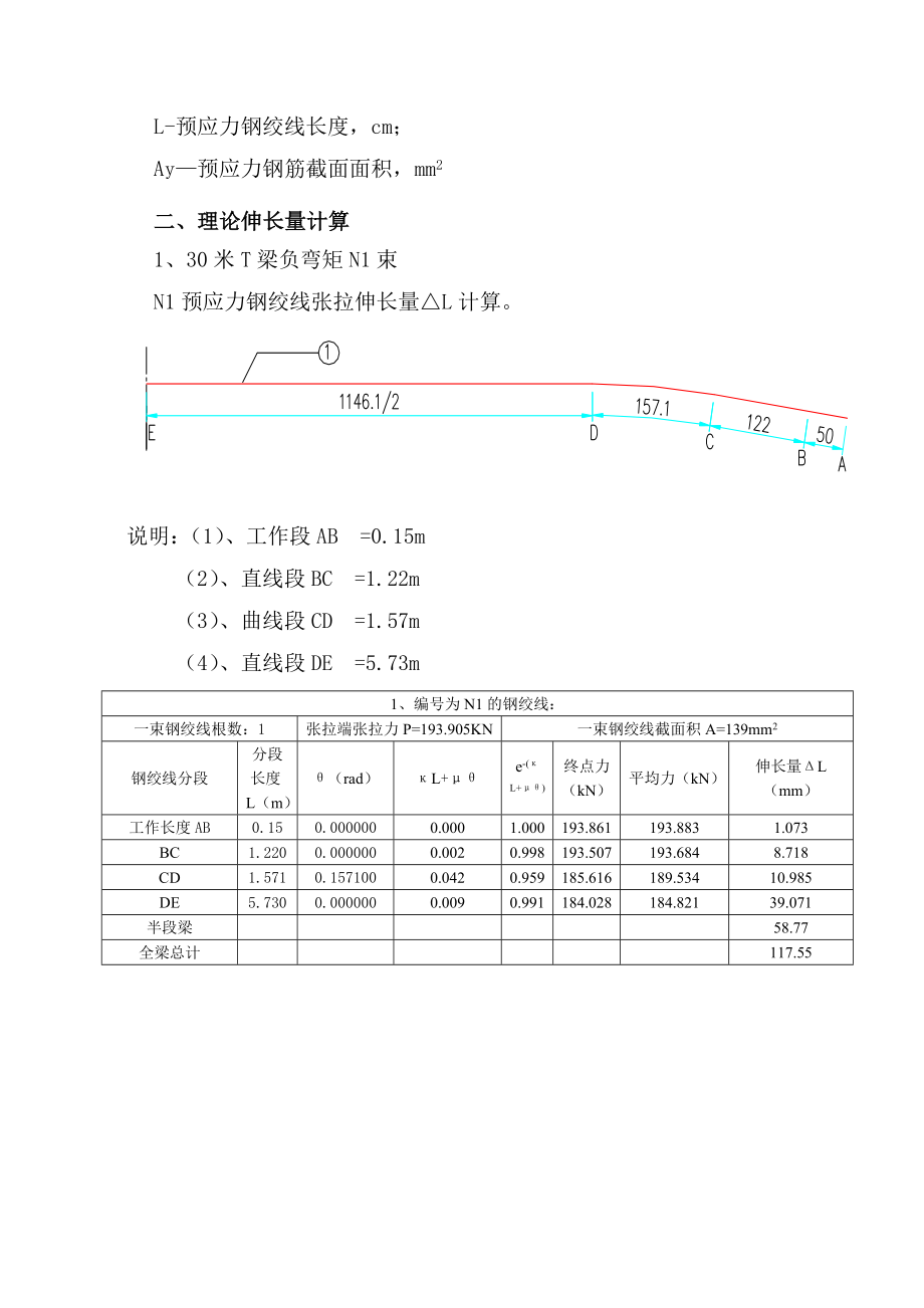 30米T梁负弯矩钢束伸长量理论计算书.doc_第2页