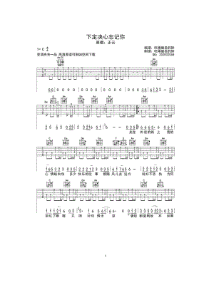 下定决心忘记你吉他谱 正云 C调高清弹唱谱 吉他谱.docx