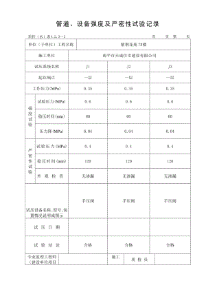 7个建筑工程管道试验记录表格.doc