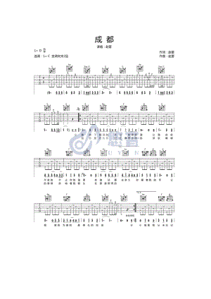 成都吉他谱六线谱赵雷C调指法视频演示悠音吉他课堂原曲为D调音高谱子采用C调指法编配变调夹夹2品吉他谱.docx