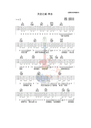 天空之城吉他谱六线谱 李志 G调高清弹唱谱 蓝莓吉他版学习的朋友请参考蓝莓吉他弹唱教学视频 吉他谱.docx