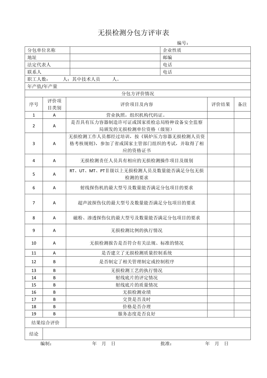 无损检测分包方评审表.doc_第1页