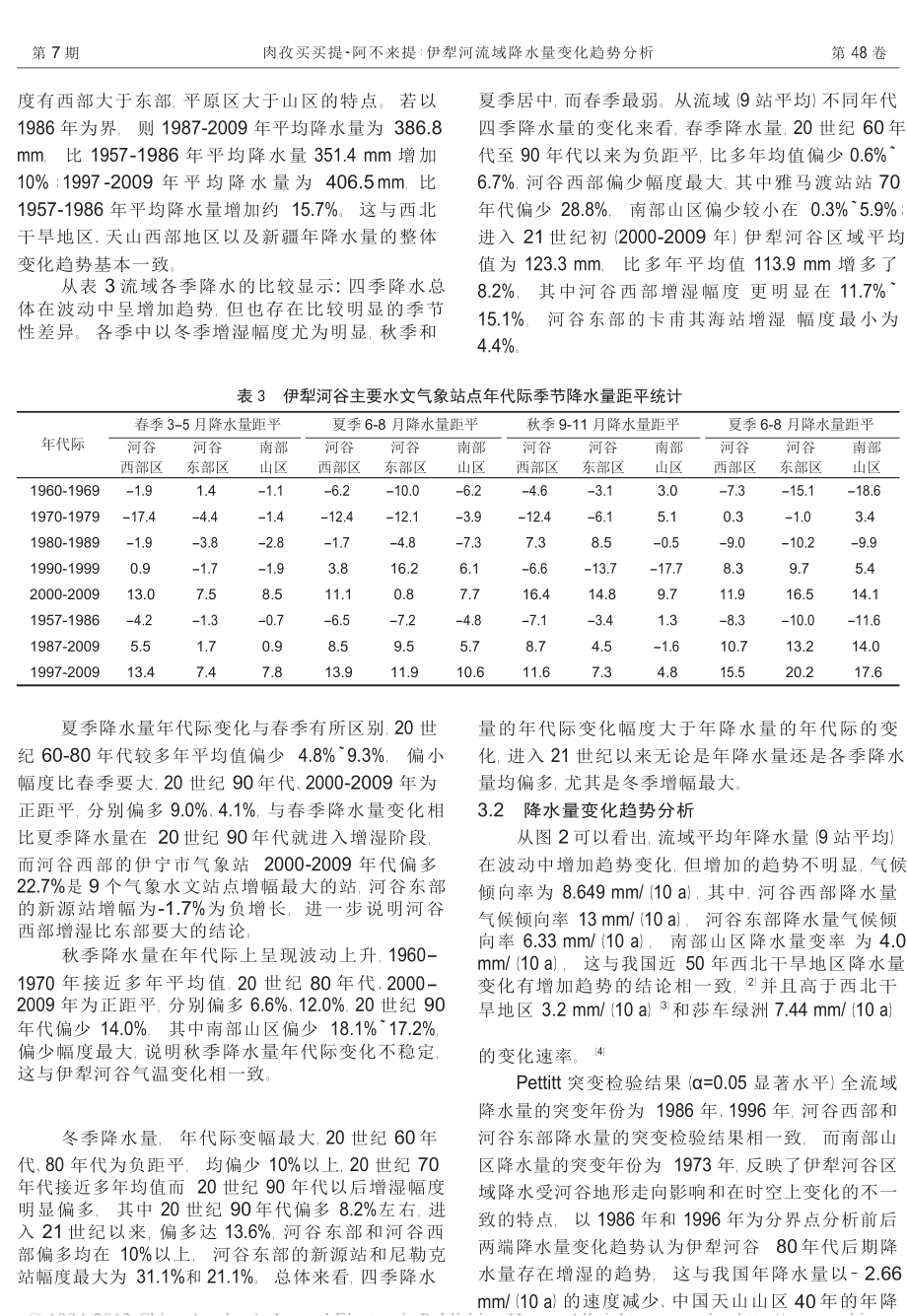 伊犁河流域降水量变化趋势分析.doc_第3页