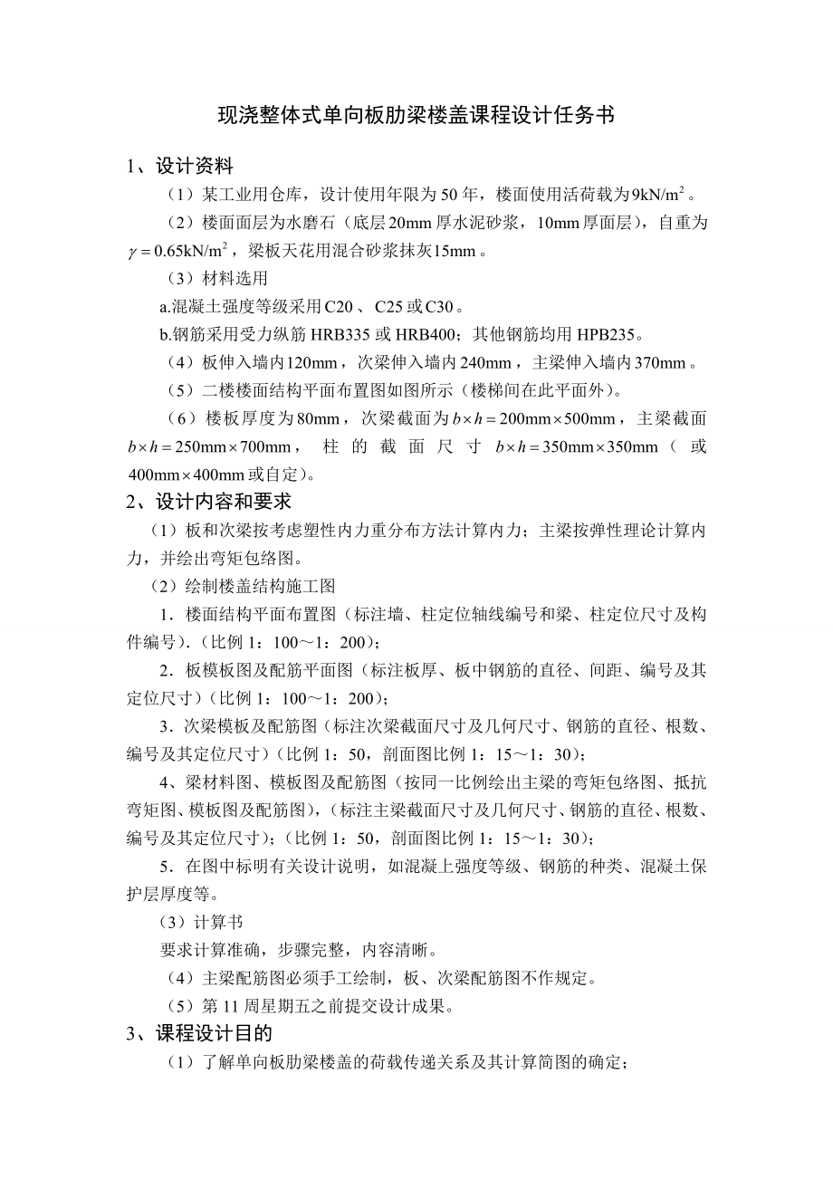 混凝土课程设计现浇单向板肋梁楼盖结构设计.doc_第2页