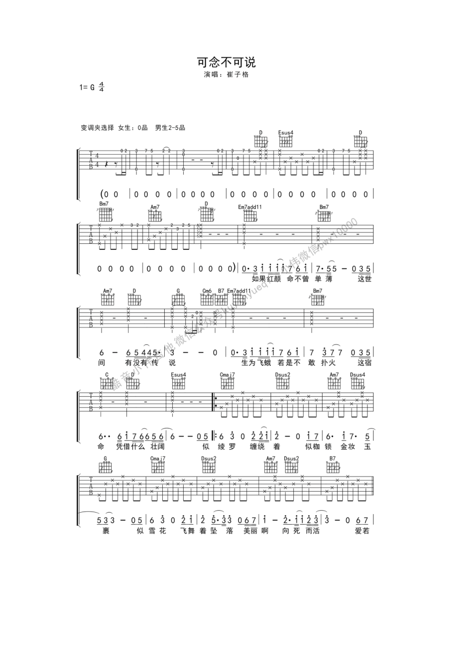 可念不可说吉他谱六线谱 崔子格（太子妃升职记主题曲）酷音小伟编配制作 吉他谱.docx_第1页